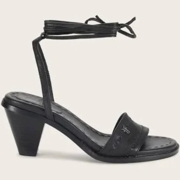 NEW FRYE Leather Estelle Ankle Tie Sandals black for women 567mn - Picture 7 of 10